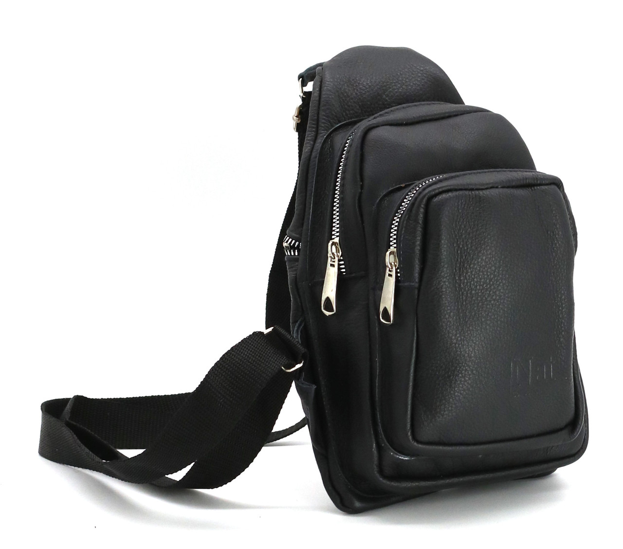 

Стильная сумка - бананка, слинг унисекс нагрудная из натуральной кожи на молнии, черный 234