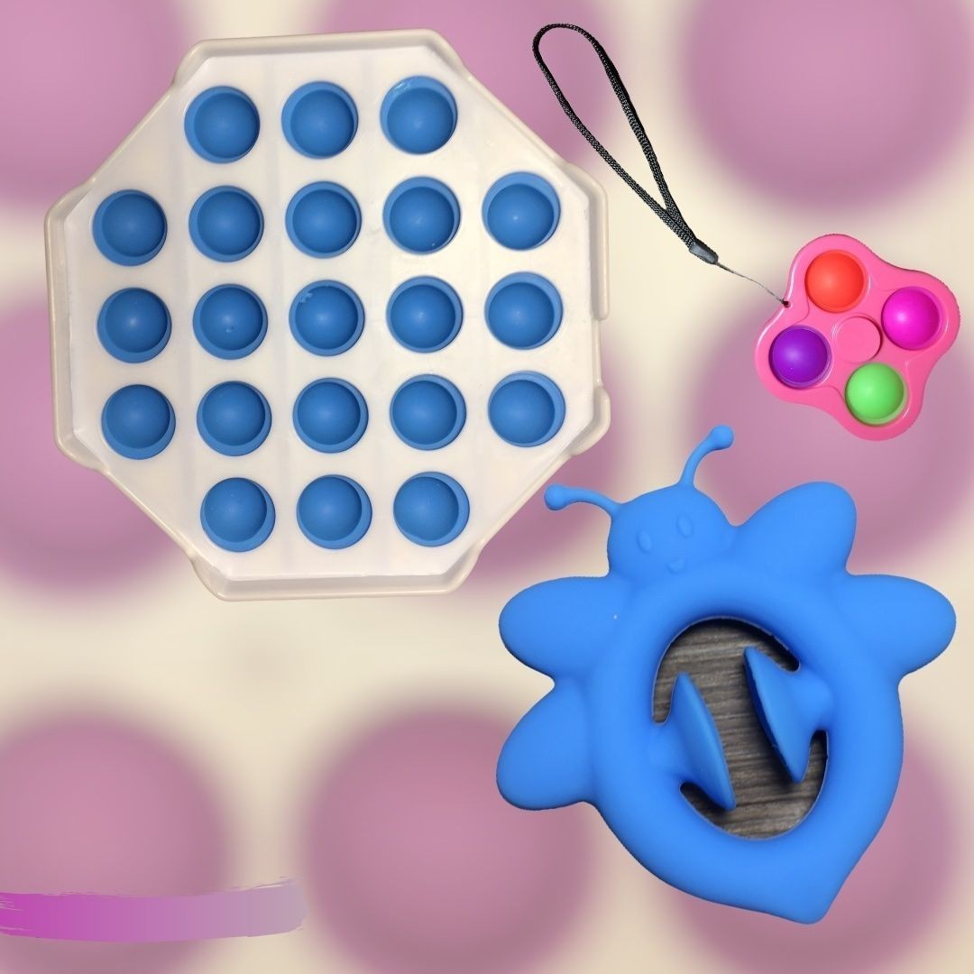

Игрушки Антистресс Бабл Dubble toy Восьмиугольник + Simple Dimple симпл димпл Спинер + Снапперс Snapperz Синий