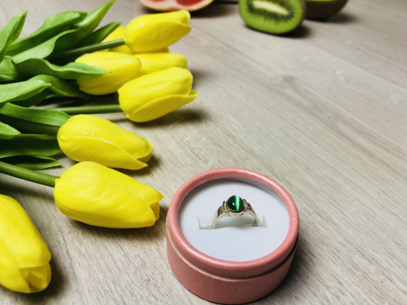 

Серебряное кольцо с зеленым агатом Sky Jewelry 000475