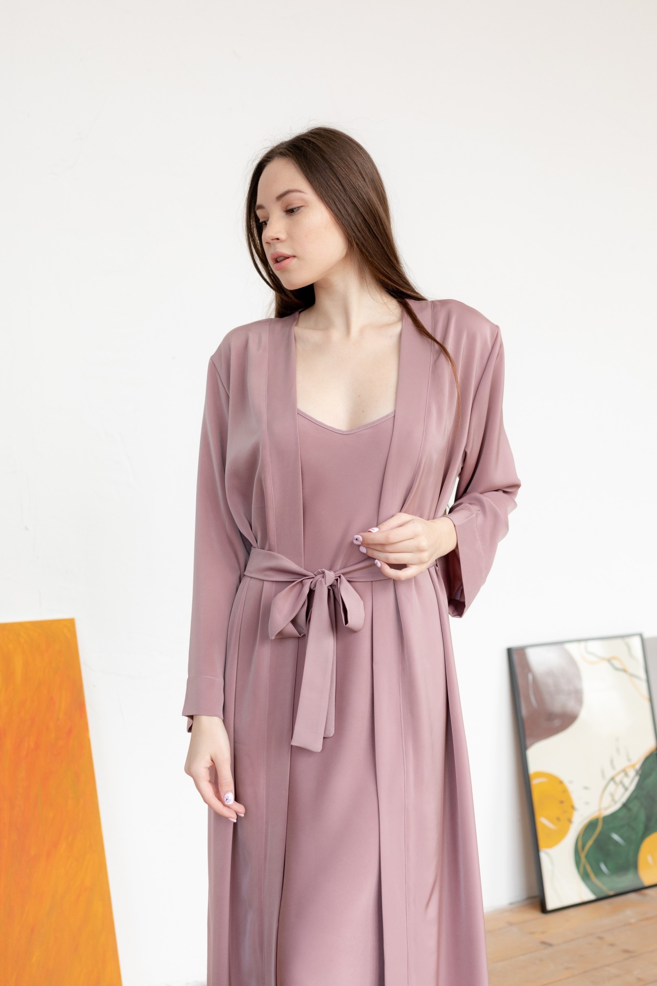 

Халат длинный женский шелковый Mia S/M Фрезовый HLT1
