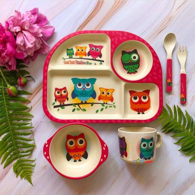 

Набор детской посуды бамбуковый 5 приборов Сова Stenson