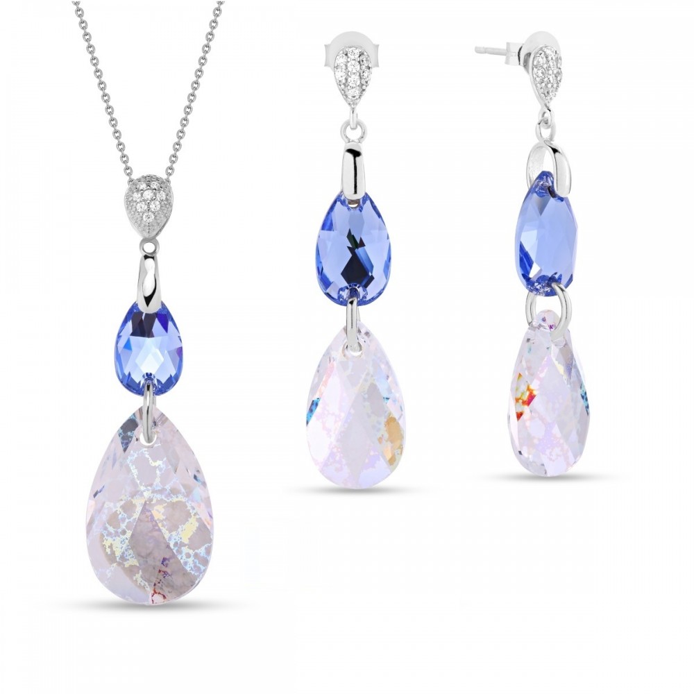

Серебряный комплект Spark со Swarovski Double Drop NKC323061061LSWP