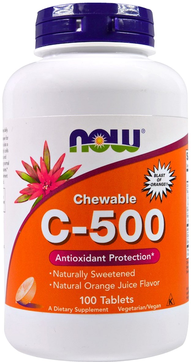 

Витамин С, Вкус Апельсинового Сока, Chewable C-500, Now Foods 100 жевательных таблеток (733739006301)