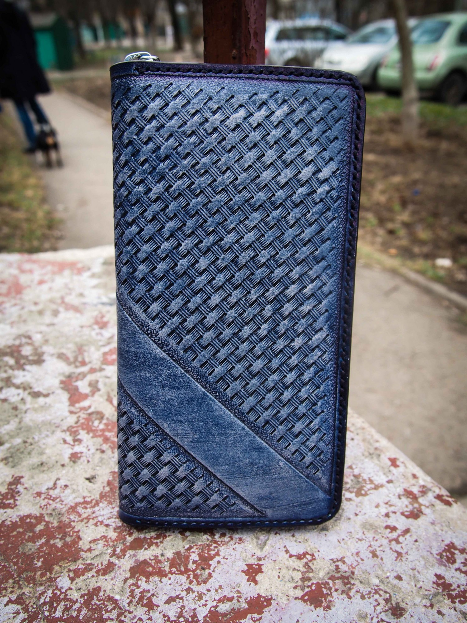 

Джинсовый кожаный кошелек Smyrnov Leather на молнии 20 x 11 x 2 см джинсовый