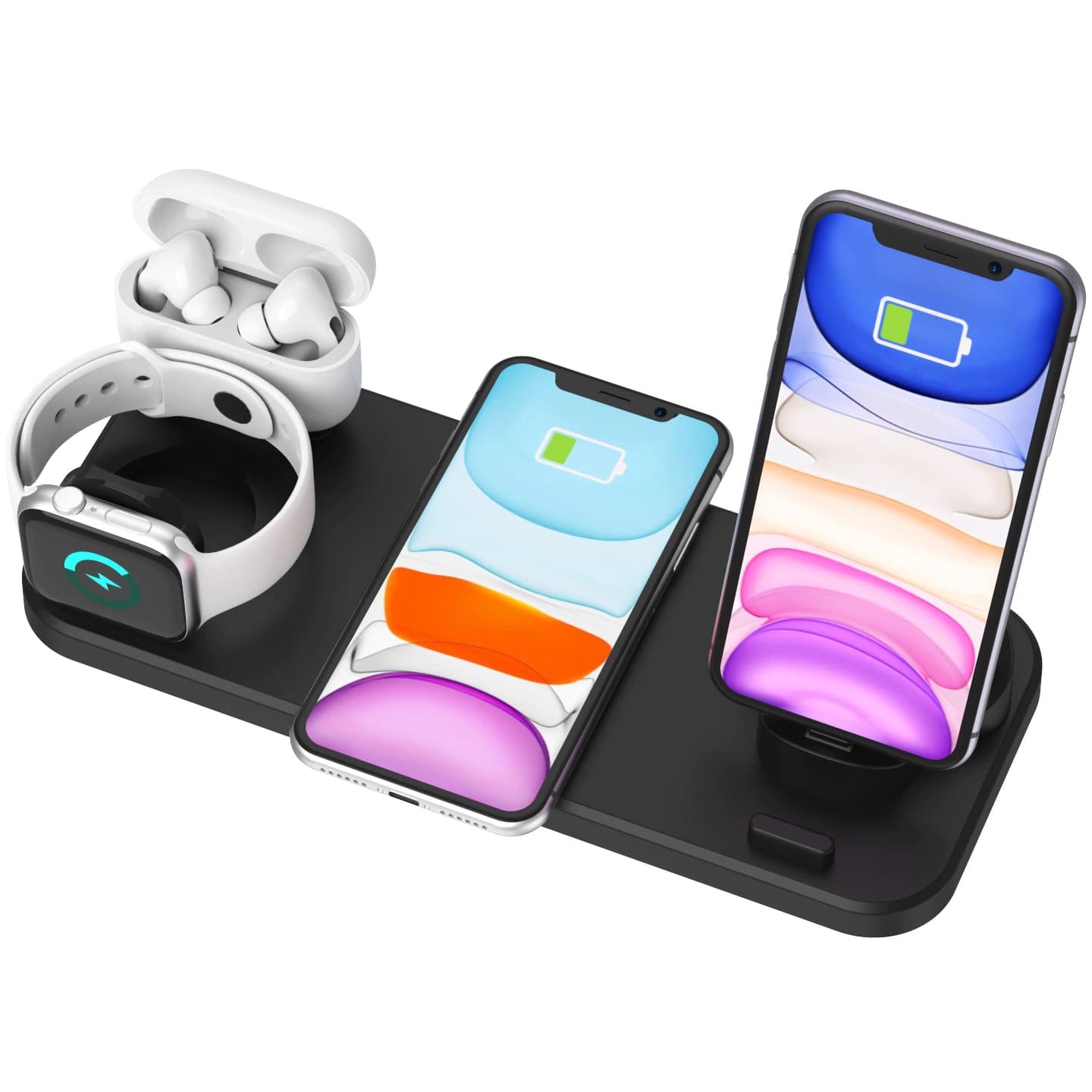 

Беспроводное универсальное скоростное зарядное устройство 6 в 1 док станция Qi Fast Wireless Charging Dock Pad D6 10W 6 in 1 Black + блок питания QC 3.0