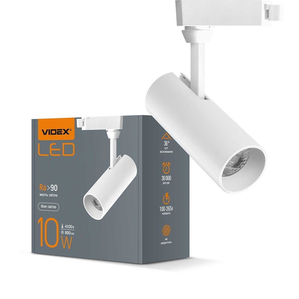 

LED светильник трековый VIDEX 10W 4100K белый (VL-TR04-104W)