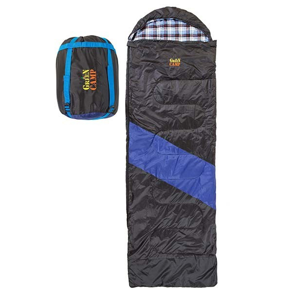 

Спальный мешок (спальник) GREEN CAMP 450ГР/М2 210 х 75 см Черно-голубой