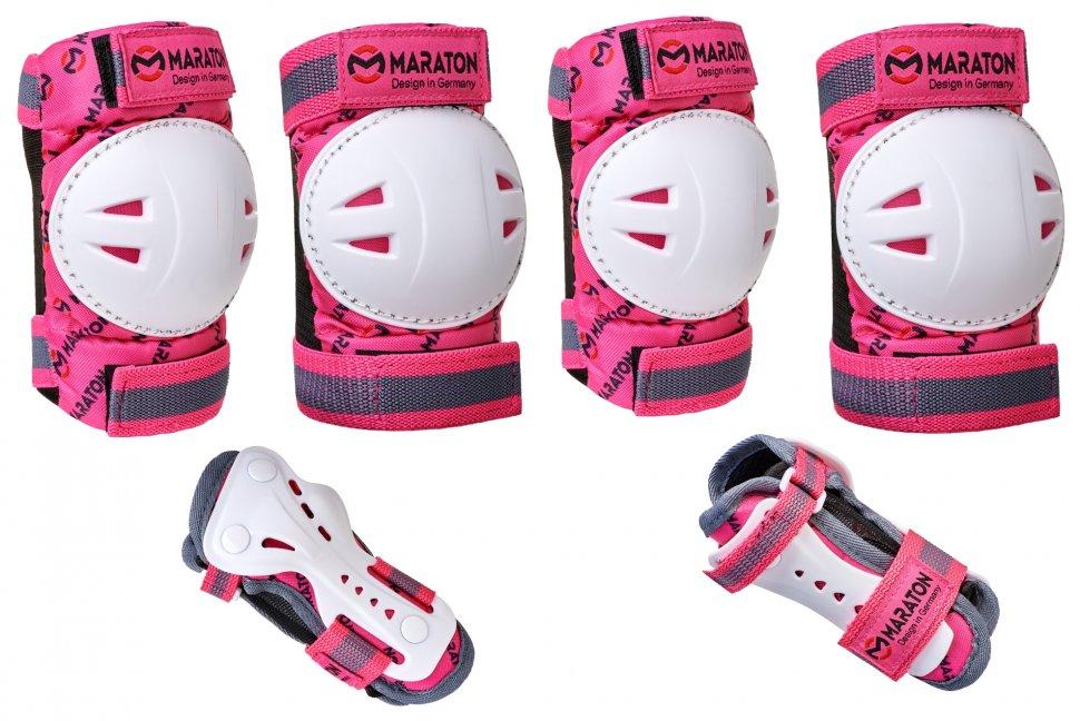 

Комплект защиты 3 в 1 для роликов скейта Maraton Sport Fire Fox размер M (8-10лет) розовый-белый