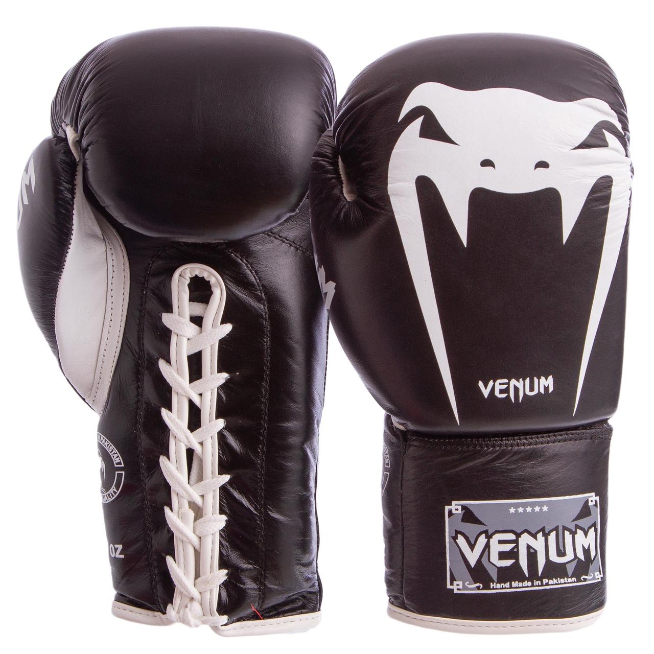

Перчатки для бокса и единоборств Venum Heroe кожаные 5786 Black-White 12 унций