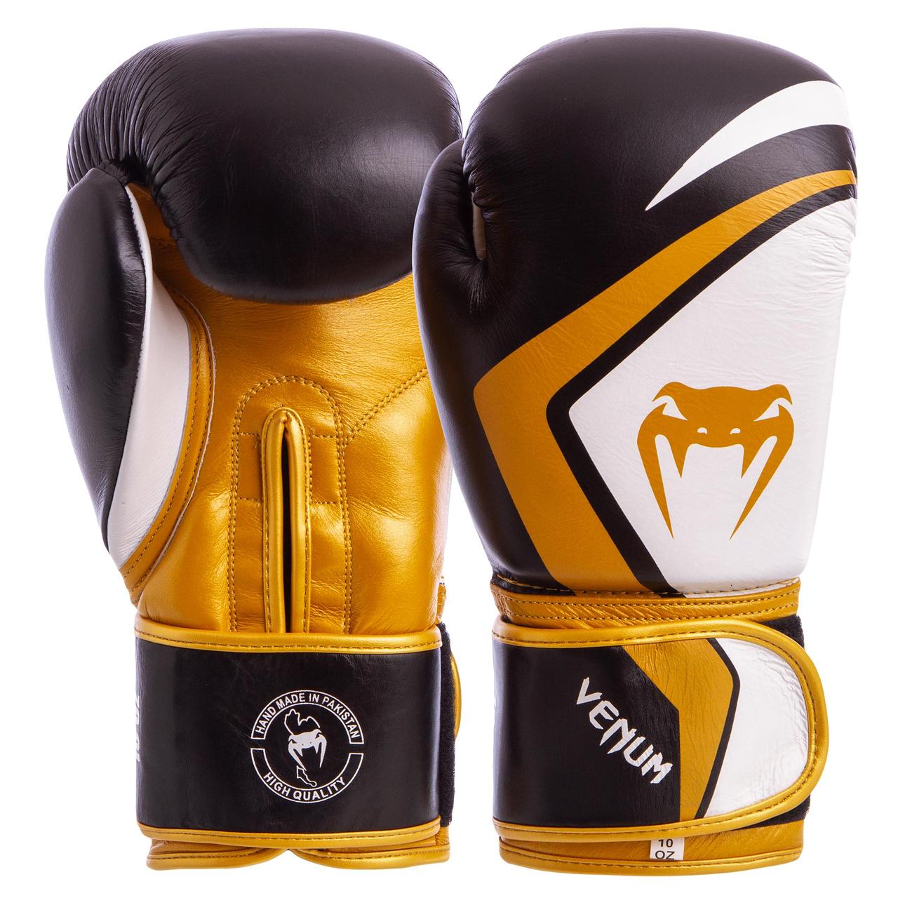 

Перчатки для бокса и единоборств VENUM CONTENDER 2.0 Heroe кожаные 8202 Black-Gold-White 14 унций