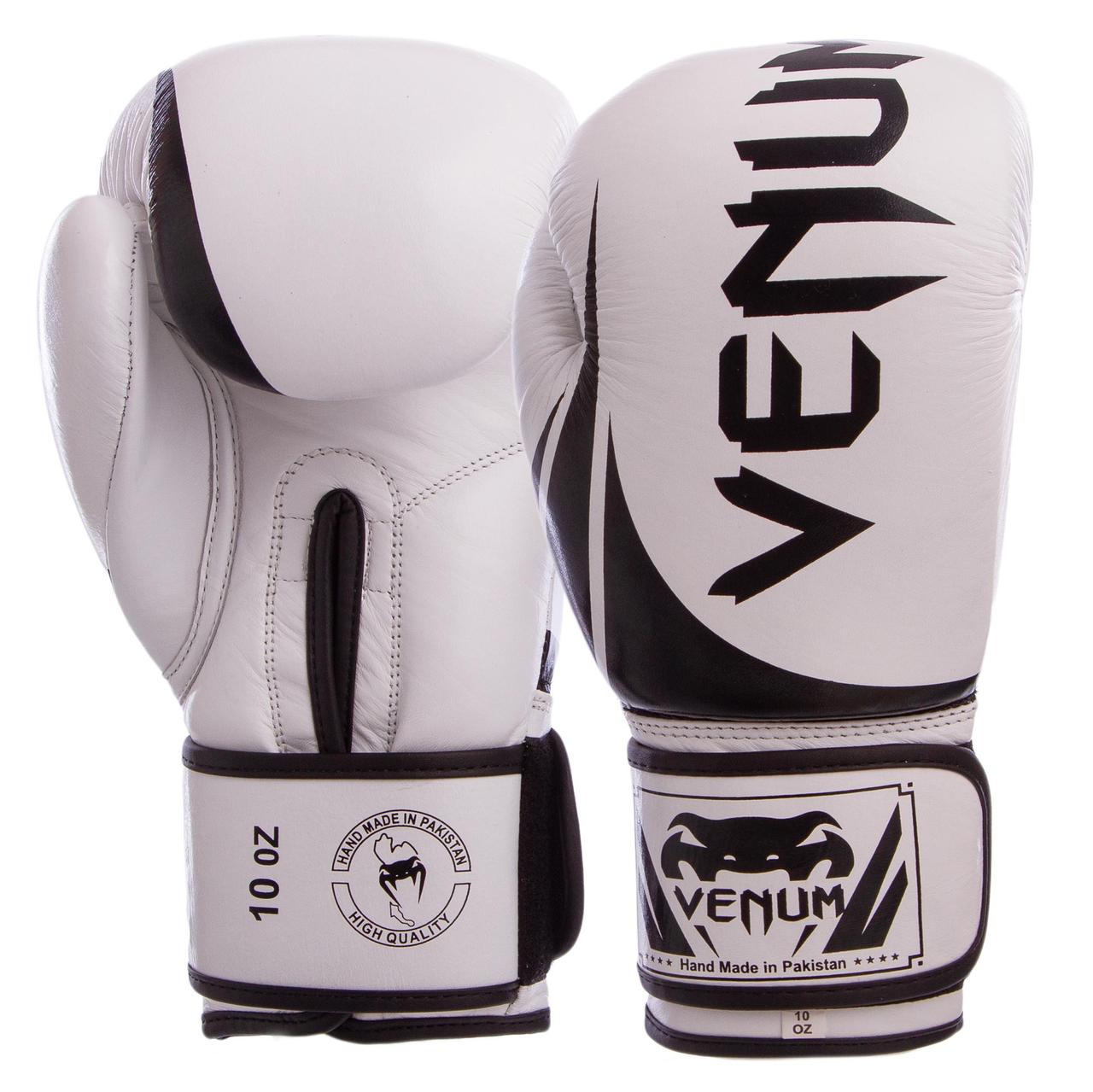 

Перчатки для бокса и единоборств кожаные Venum CHALLENGER Heroe BO-5245 White-Black 12 унций