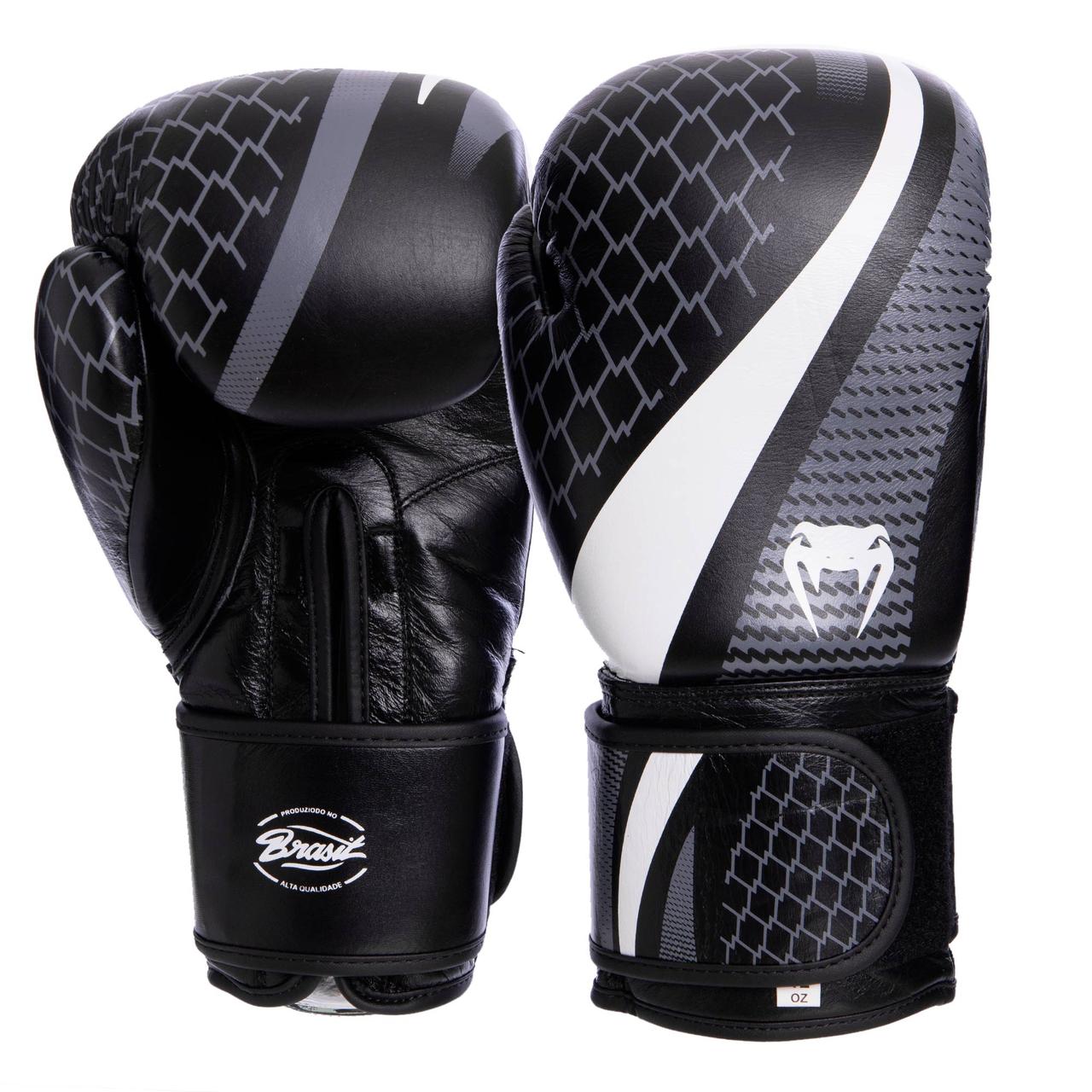 

Перчатки для бокса и единоборств кожаные Venum New Contender Heroe VL-2034 Black-White-Grey 10 унций