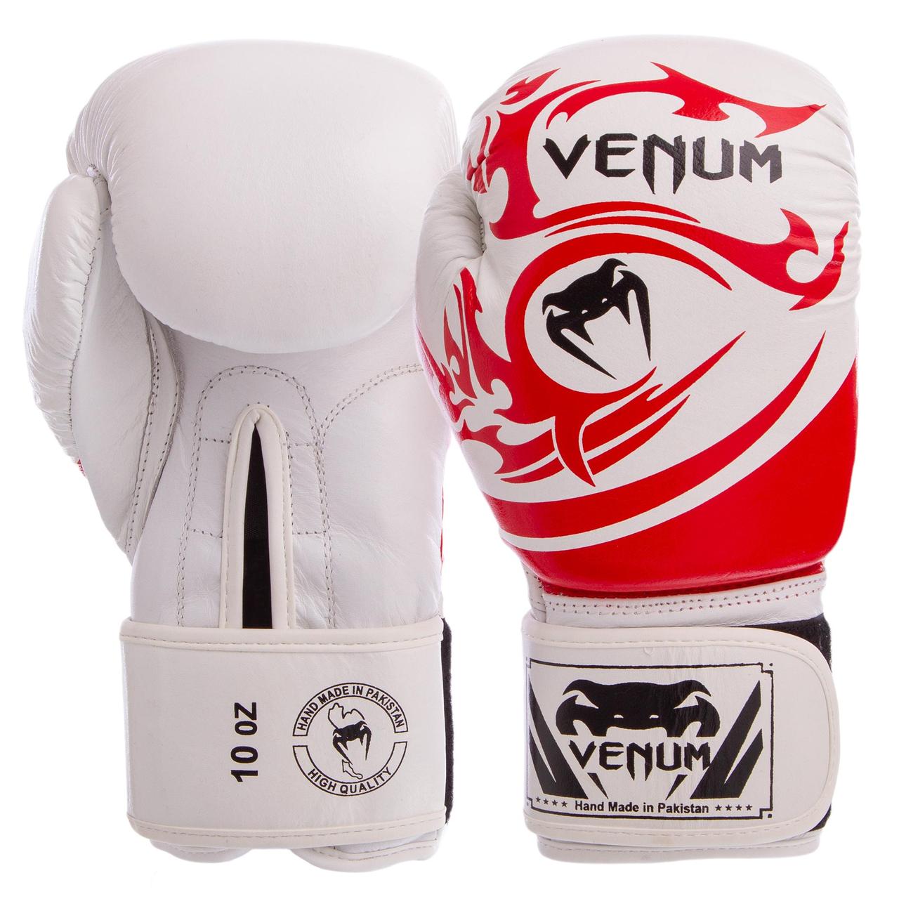 

Перчатки для бокса и единоборств Venum TRIBAL Heroe кожаные 5777 White-Red 14 унций