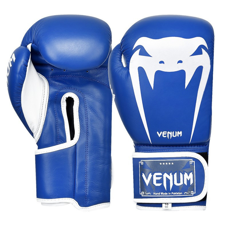 

Перчатки для бокса и единоборств Venum Giant Heroe кожаные 8315 Blue-White 12 унций