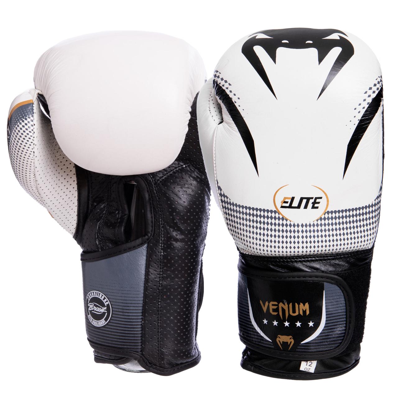 

Перчатки для бокса и единоборств кожаные Venum NEW ELITE Heroe VL-2042 White-Black-Gold 10 унций