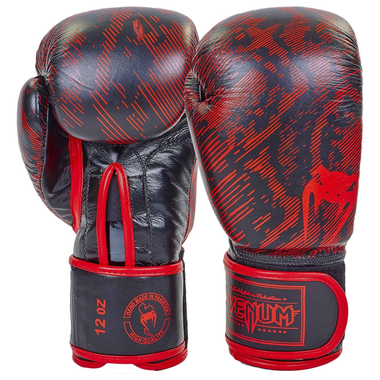 

Перчатки для бокса и единоборств Venum FUSION Heroe кожаные 5796 Black-Red 12 унций