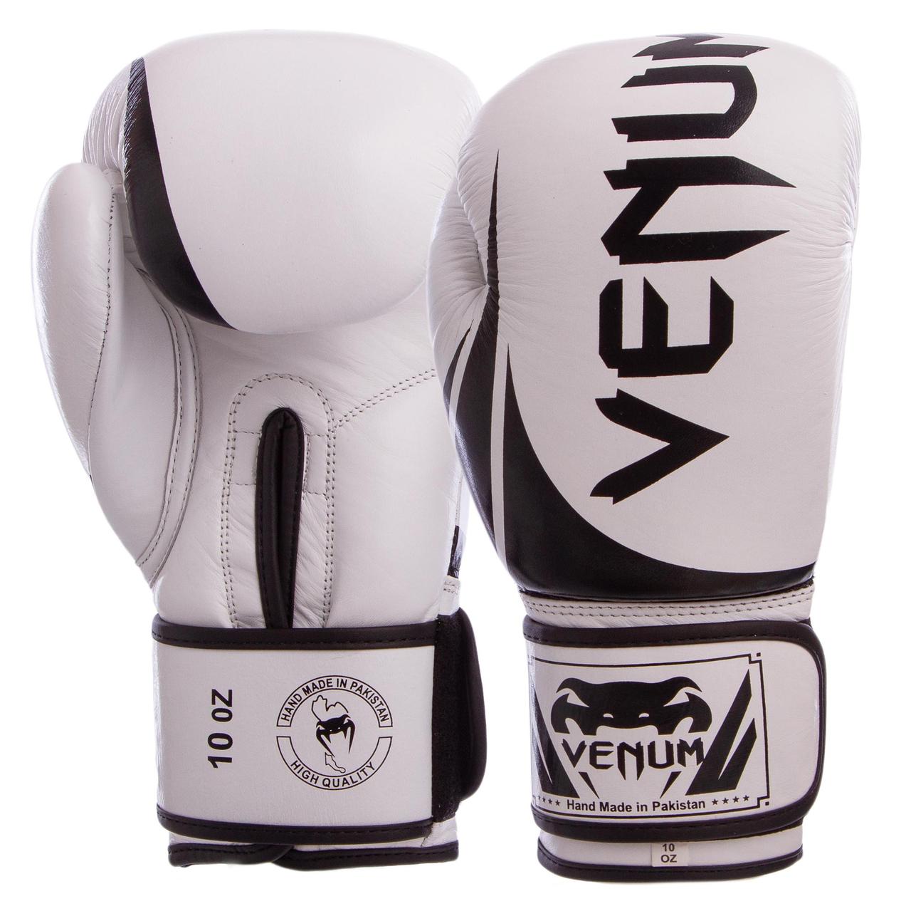 

Перчатки для бокса и единоборств кожаные Venum CHALLENGER Heroe BO-5245 White-Black 10 унций