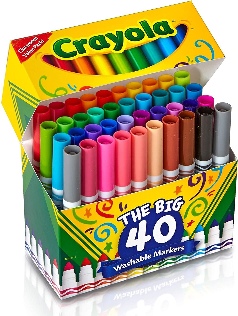 

Фломастеры Washable (на водной основе) 40 цветов толстые, Crayola (Крайола)