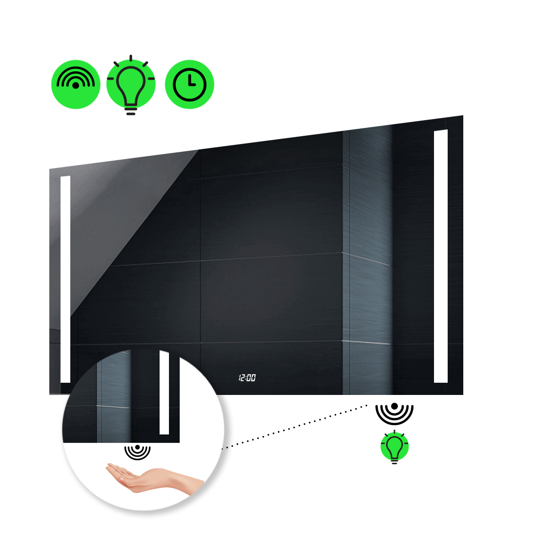 

Зеркало Adelita с Led-подсветкой, ИК включателем, часами 80x60 см