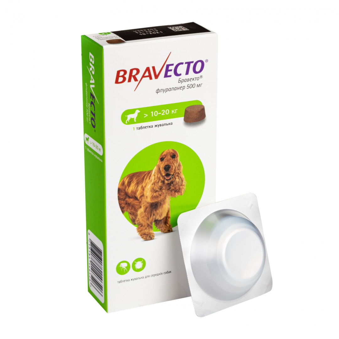 

Таблетка MSD Animal Health Bravecto 10-20 кг 500 мг