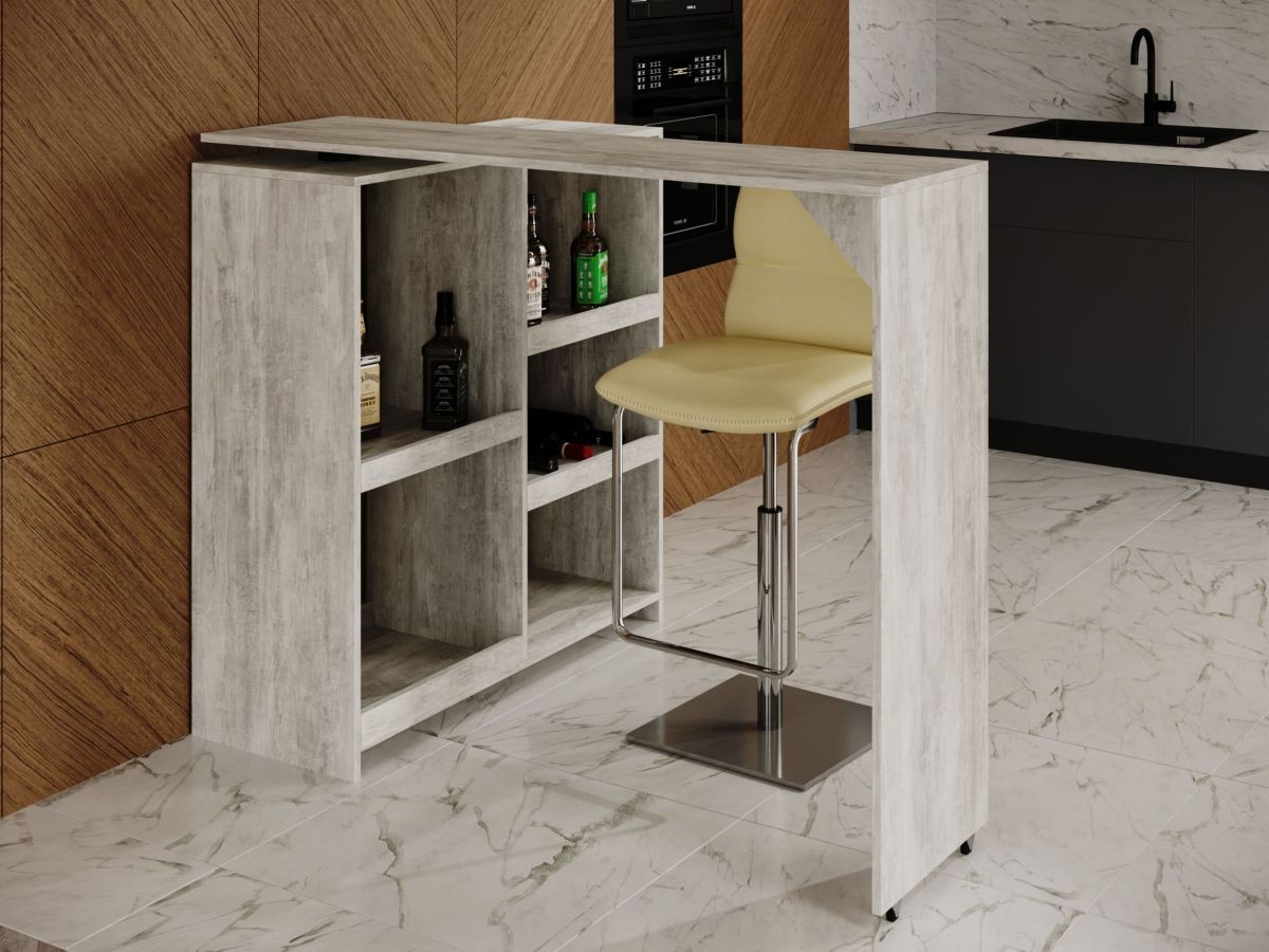 

Барная стойка - кухонный обеденный стол DrevoGoods Pro компактный для маленькой кухни дома или офиса, деревянный из ламинированного ДСП 1380х1104х390 мм + 5 полок Урбан лайт