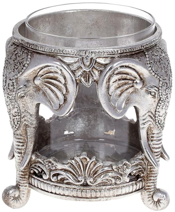 

Подсвечник декоративный "Giorgi Слоны" со стеклянной колбой 14х14х14.5см, серебро