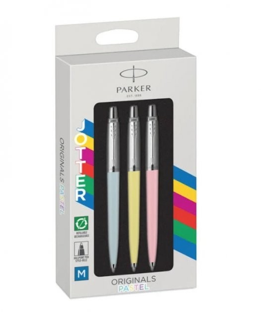

Набор подарочный ручек шариковых Parker Jotter CT PASTEL GEL 3 шт в разноцветных корпусах. Черные чернила