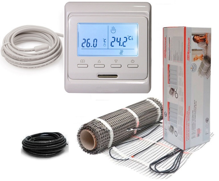 

Теплый пол Hemstedt двухжильный мат DH 2.5 м2 375Вт в комплекте с программируемым терморегулятором и датчиком температуры пола (T0012601)