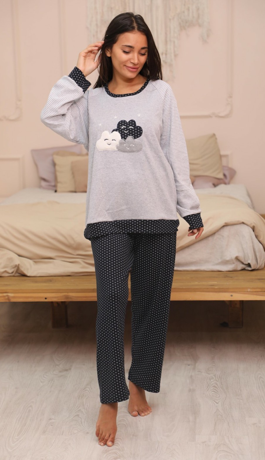 

Пижама Fawn Clouds 4XL Серая с черным