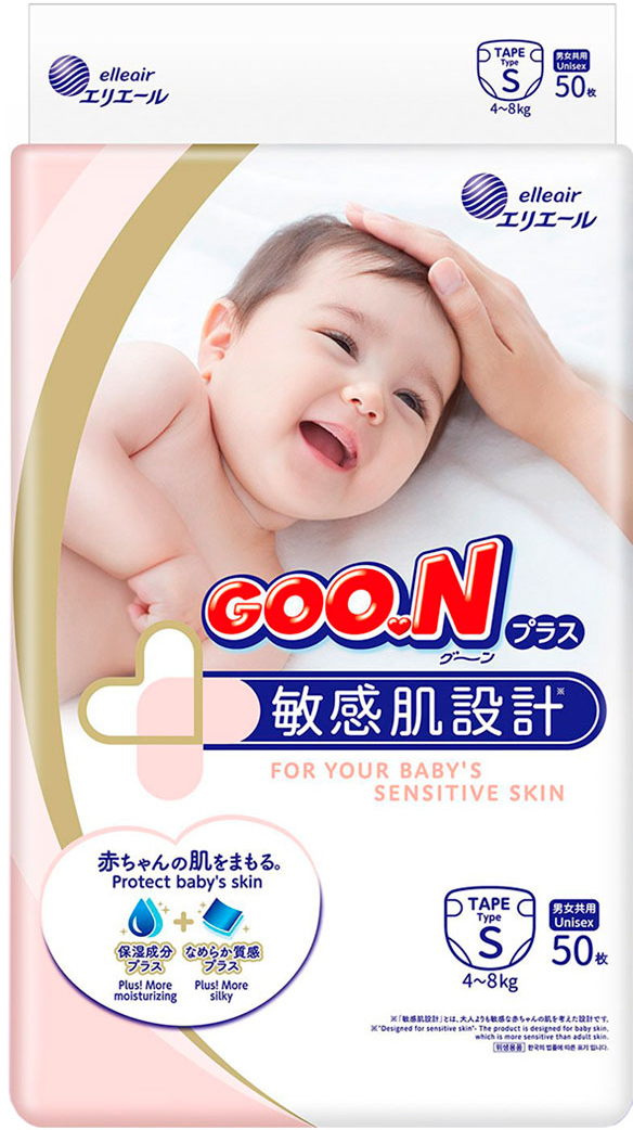 

Подгузники GOO.N Plus для детей 4-8 кг размер S 50 шт (4902011843347)