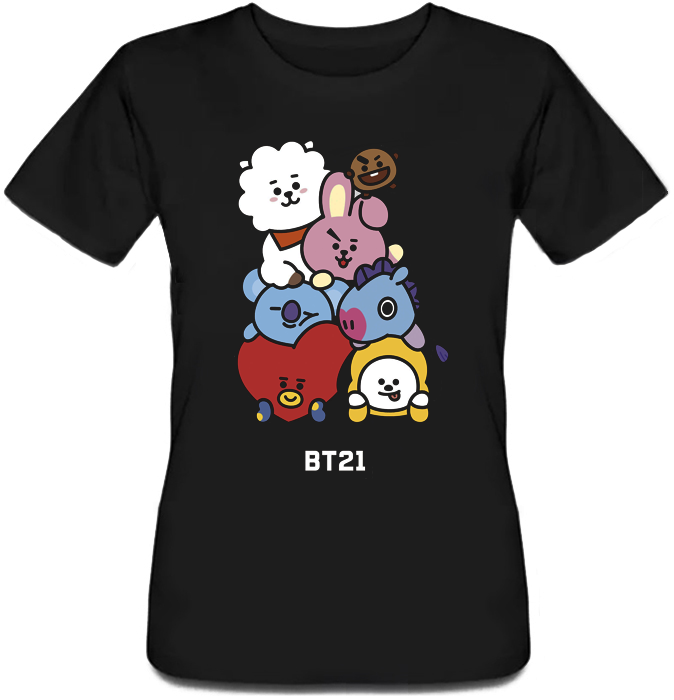 

Женская футболка Fat Cat BTS Bangtan Boys "BT21" (чёрная)  30494, Женская футболка Fat Cat BTS Bangtan Boys "BT21" (чёрная) S 30494