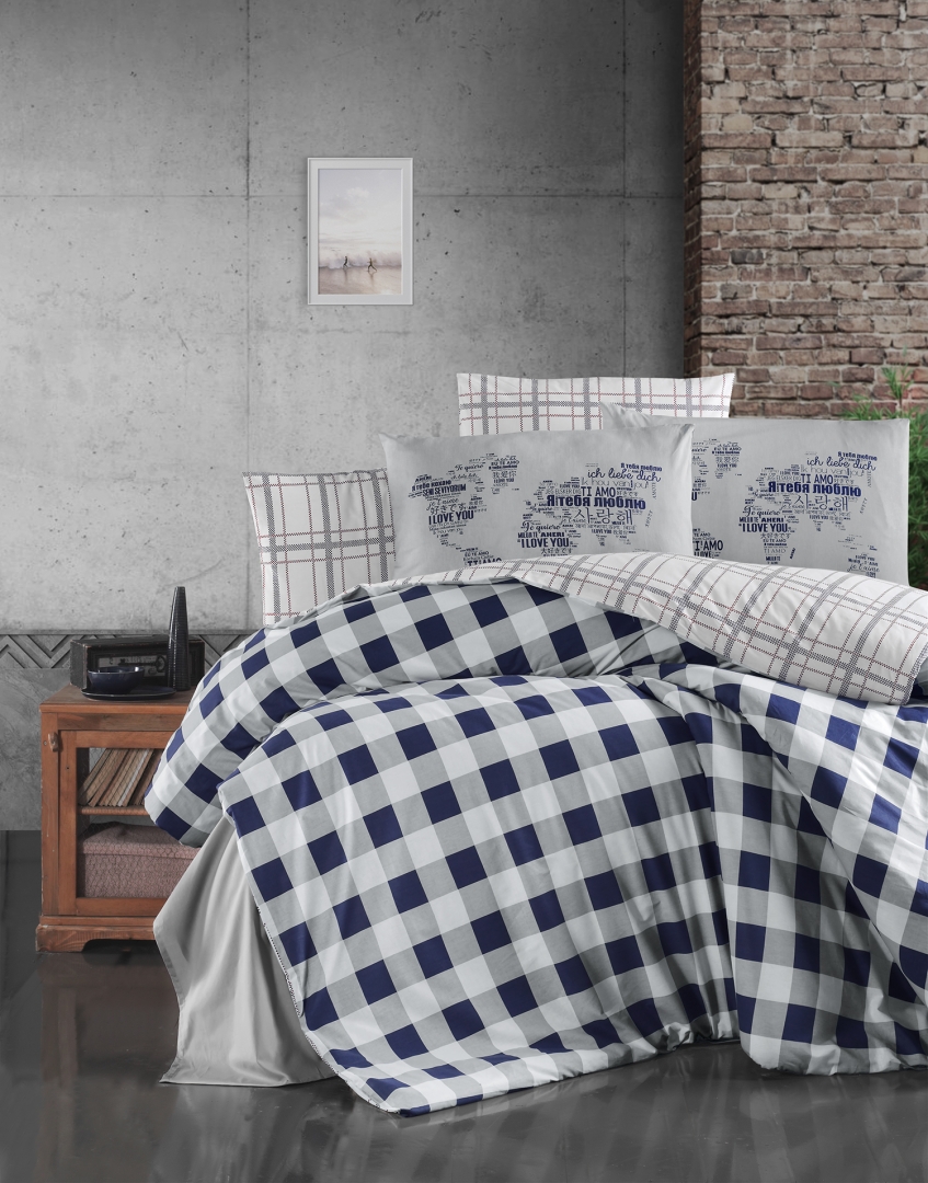 

Постельное белье First Choice ранфорс Edmon Navy Blue (Евро)