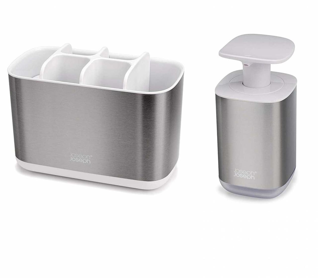 

Набор: диспенсер для жидкого мыла и органайзер для зубных щеток Joseph Joseph SINK, серый (70551)