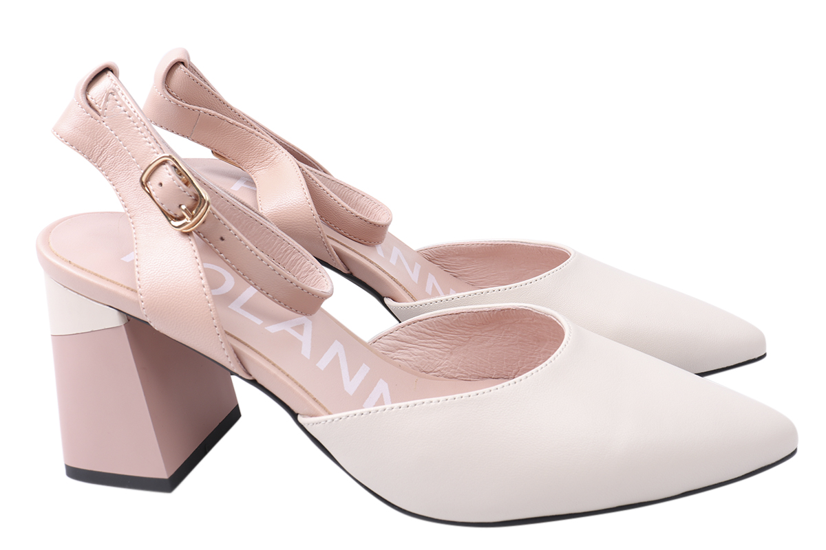 

Босоніжки жіночі з натуральної шкіри, на великому каблуці, з відкритою п'ятою, бежеві, Polann 162-21LT 39