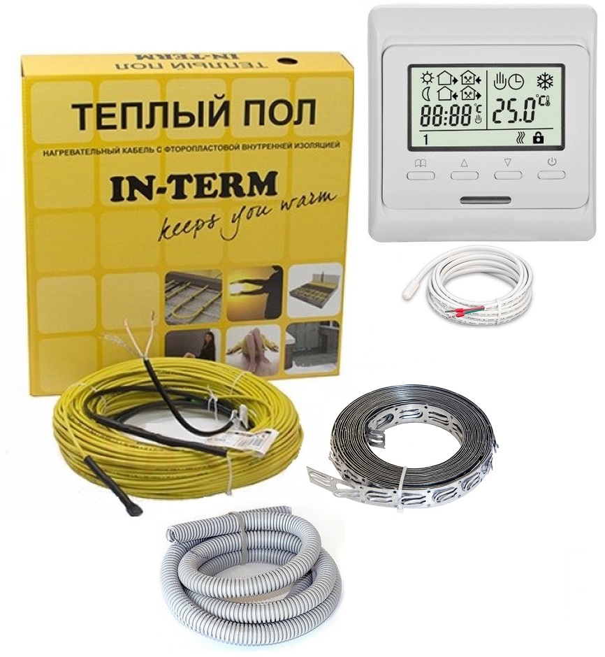 

Теплый пол IN-THERM двужильный кабель 1300W 6.4-9.0 м² в комплекте с программируемым терморегулятором и датчиком температуры пола(VIT0005414)