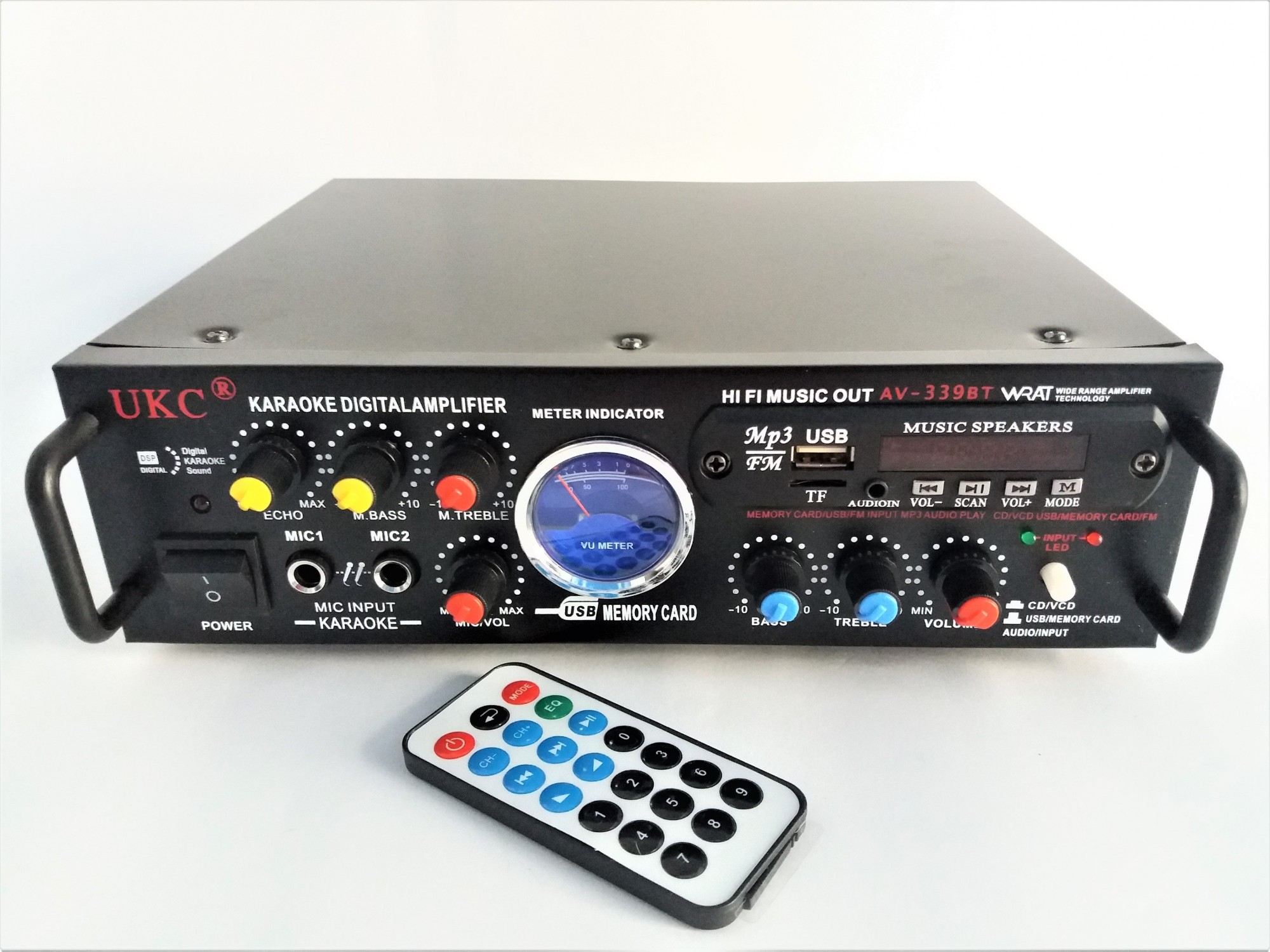

Усилитель звуковых частот КАРАОКЕ UKC AV-339BT Bluetooth, USB 12V/220V FM, USB