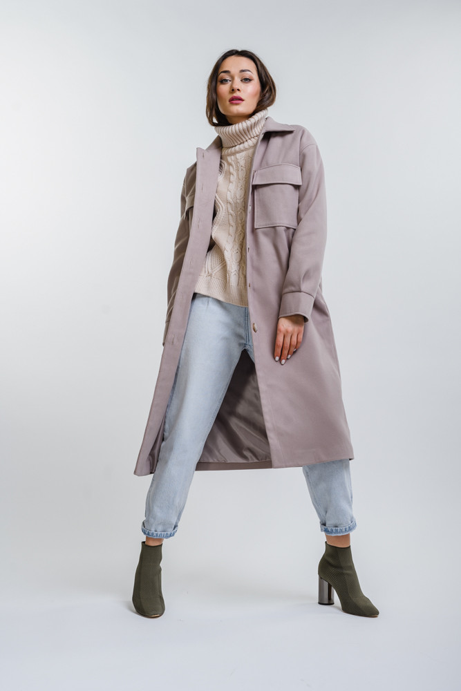 

Пальто женское в стиле oversize с карманами на груди кофейное Arjen размер L (26210-C-L)