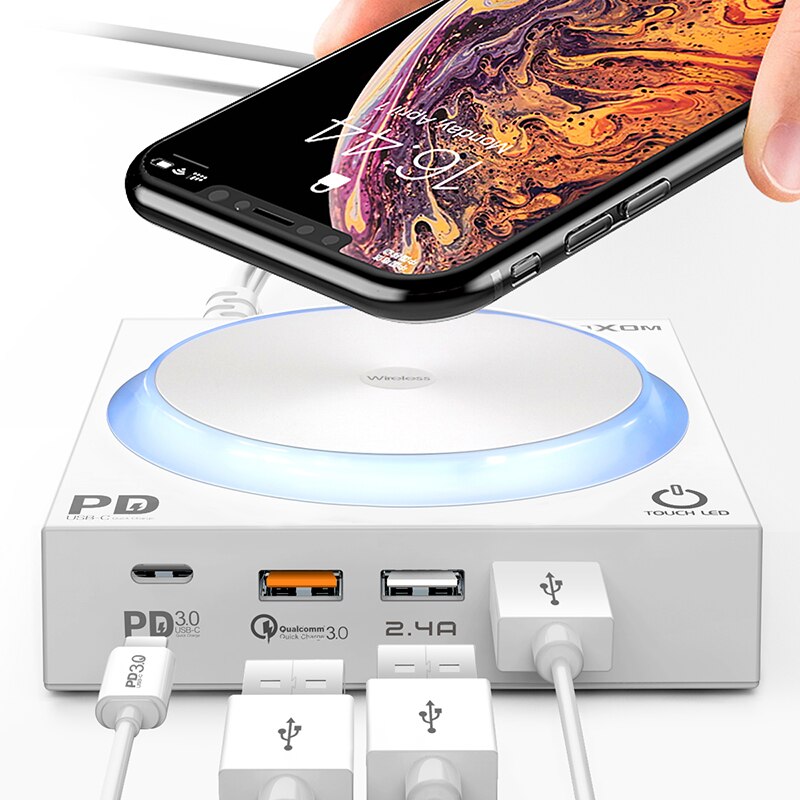 

Зарядное беспроводное устройство MOXOM KH-62 (PD+2USB 2.4A+1USB QC3.0) Белый