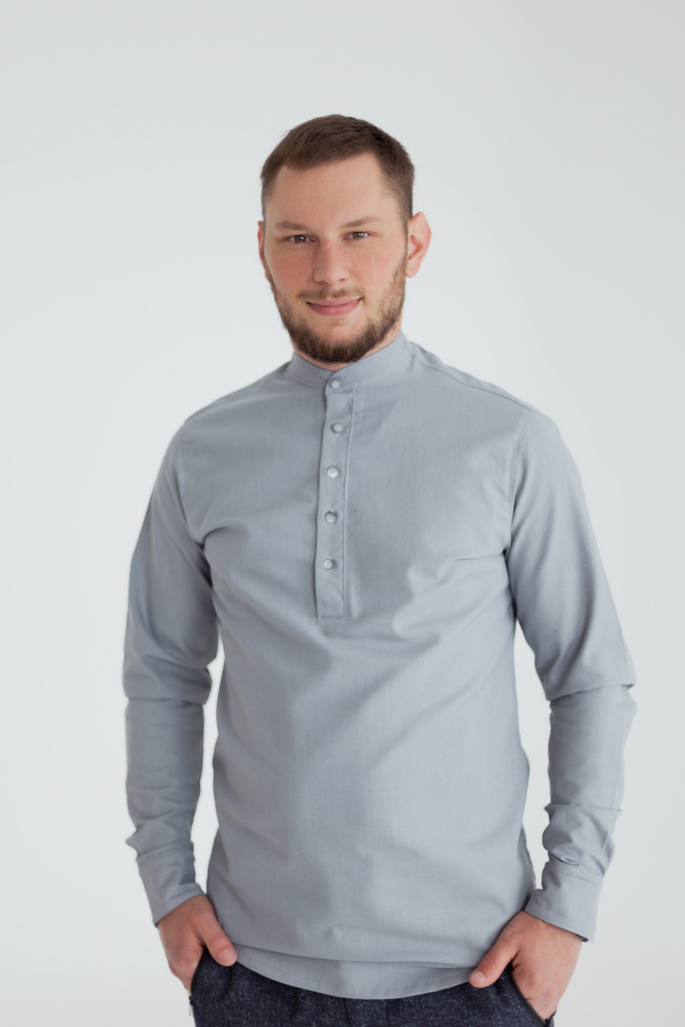

Рубашка лён URSUS серая slim fit, Рубашка лён URSUS серая slim fit L
