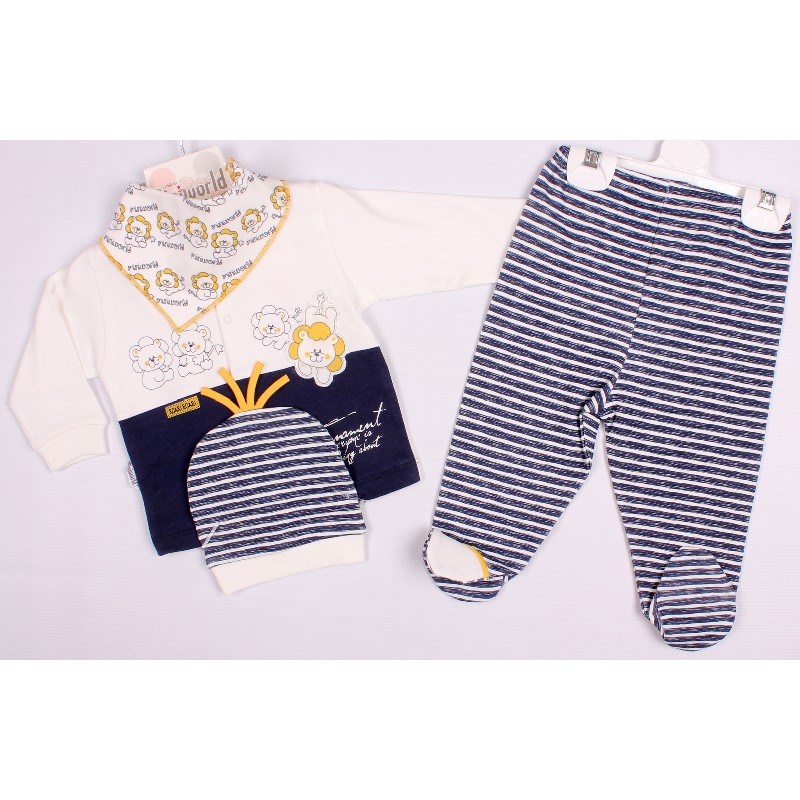 

Кофта + Повзуни + Шапка для мальчика MINIWORLD 14103 68 см синий (166528)