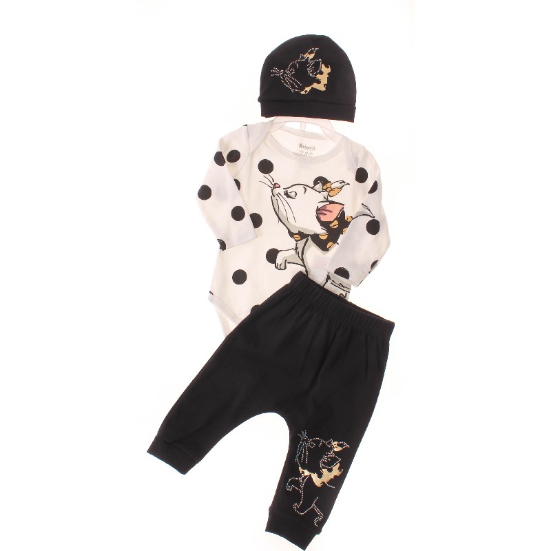 

Боди + Брюки + Шапка для девочки MINIWORLD 15113 74 см кремовый/черный (167874)