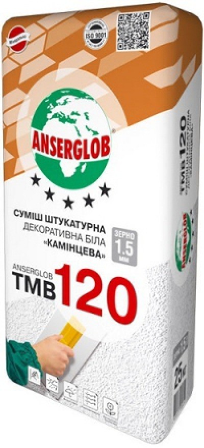 

Смесь штукатурная декоративная ANSERGLOB ТМВ 120 «камешковая» белая с грануляцией зерна 1,5 мм