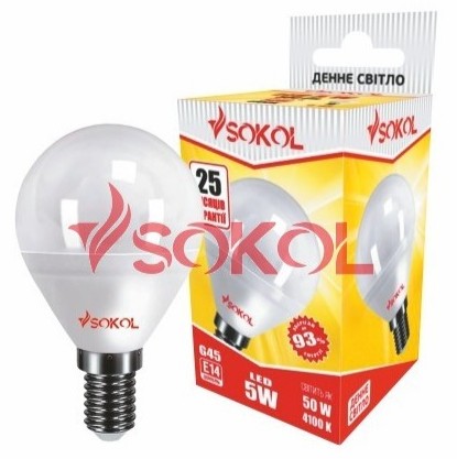 

Набор 100 шт. LED лампа SOKOL G45 5.0W 220В E14 4100К