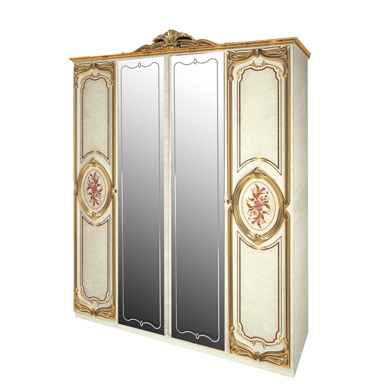 

Шкаф распашной с зеркалами в спальню, в прихожую из ДСП и МДФ Реджина Голд 4Д RGG-14-RB MiroMark бежевый/золотистый