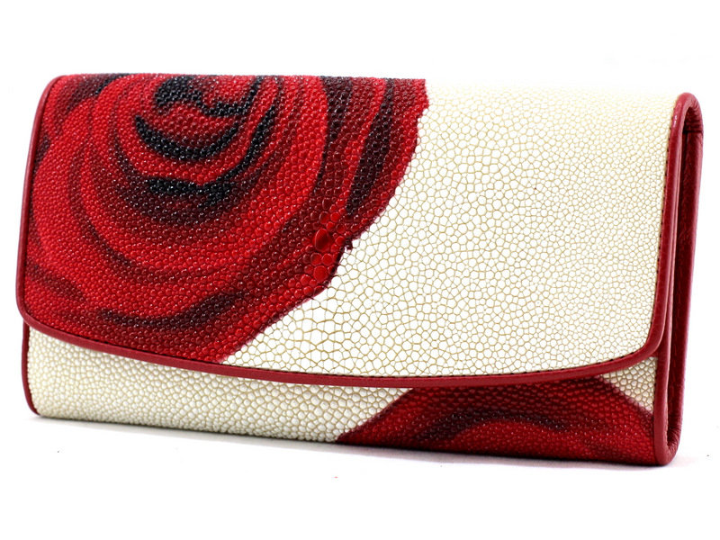 

Кошелек женский из кожи ската (NST 52-16 whiterose) красный