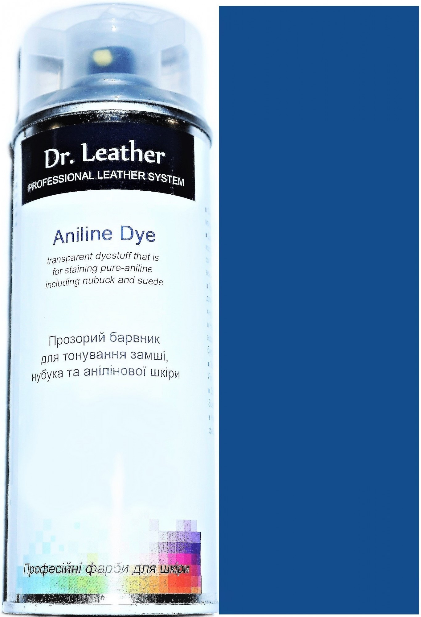 

Фарба аерозольна для замші аніліна нубуку велюру DrLeather 384мл Синій F008 0011