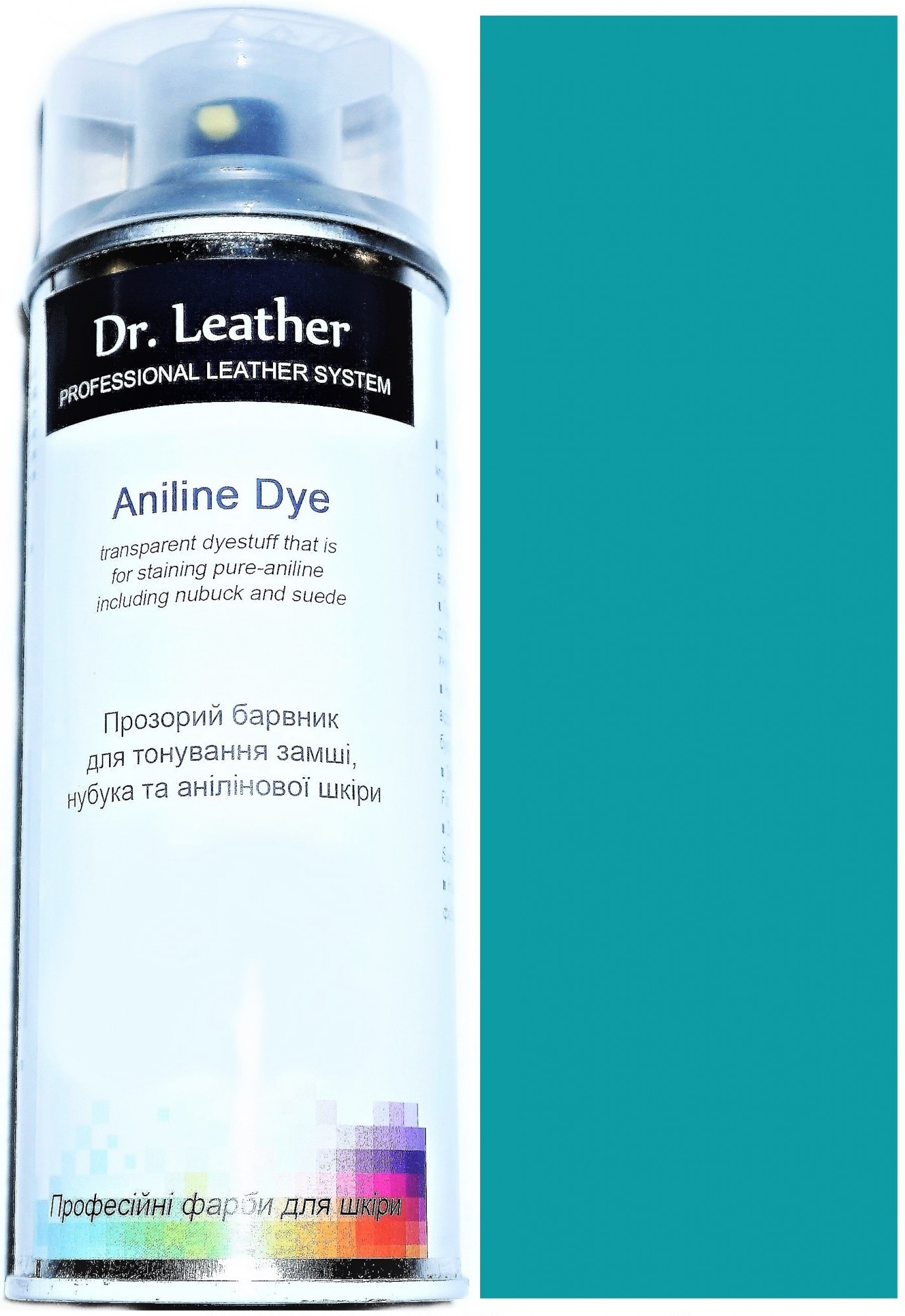 

Фарба аерозольна для замші аніліна нубуку велюру DrLeather 384мл Бірюзовий F008 0010