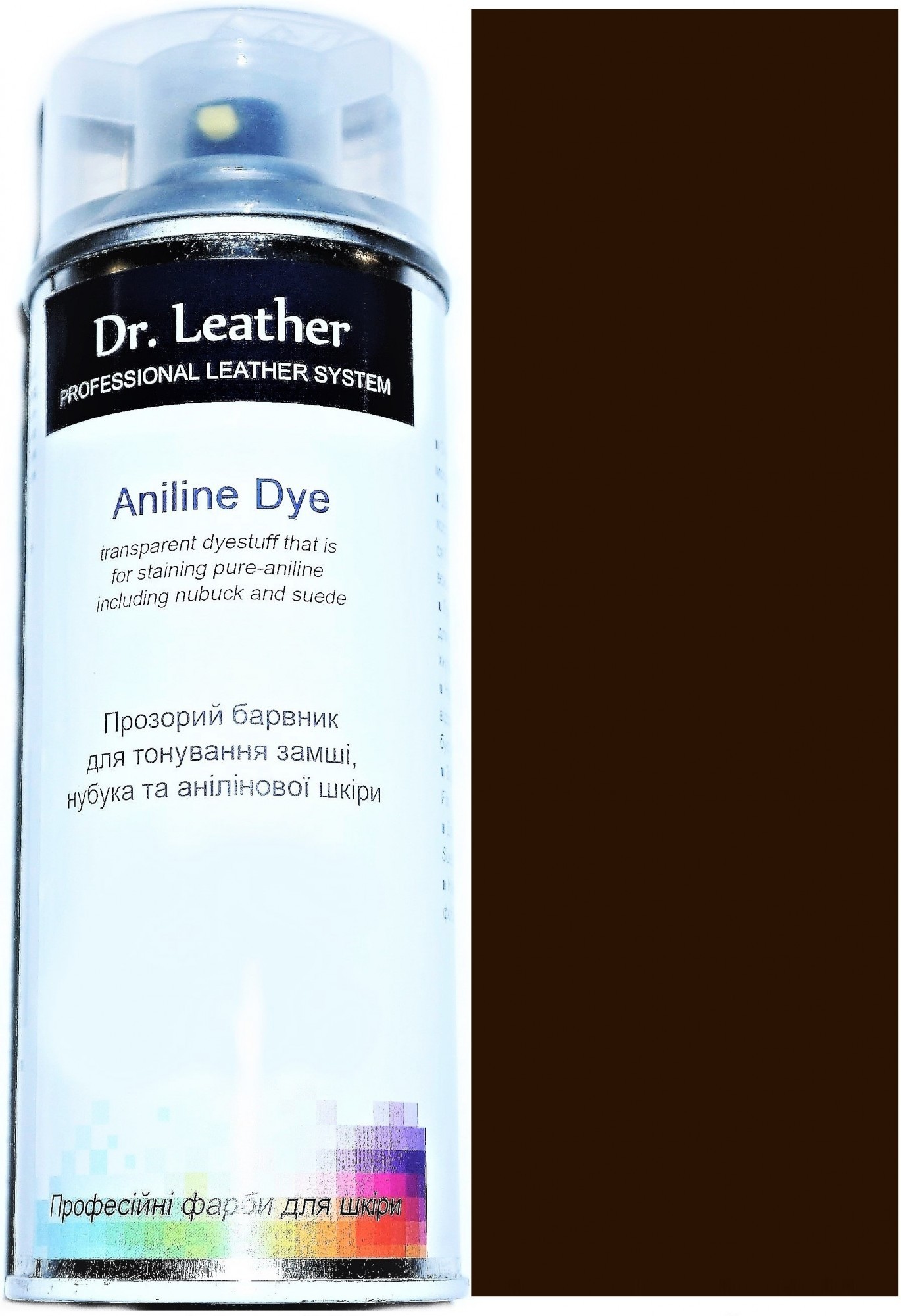 

Фарба аерозольна для замші аніліна нубуку велюру DrLeather 384мл Темно коричневий F008 0007