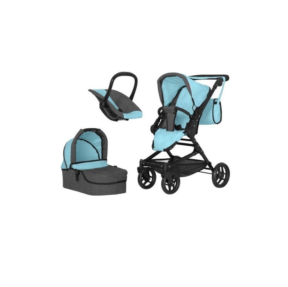 

Коляска для кукол CARRELLO MAGIA 9636 Blue 3 в 1 трансформер с перекидной ручкой + люлька-переноска и сумка