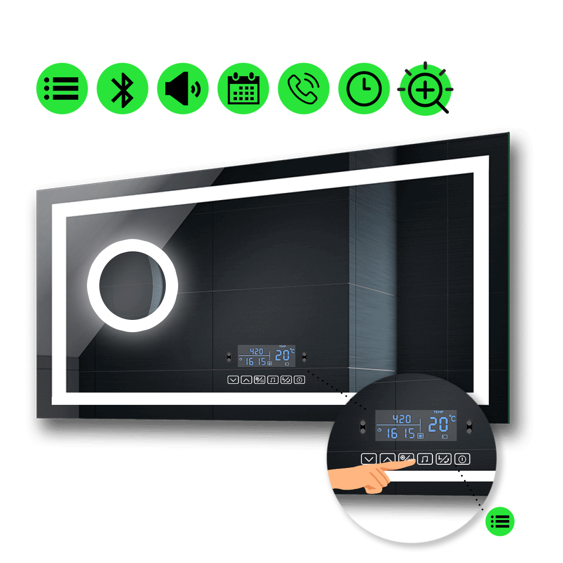 

Зеркало karnet с Led-подсветкой, с мультиблоком, с линзой с подсветкой 120x80 см
